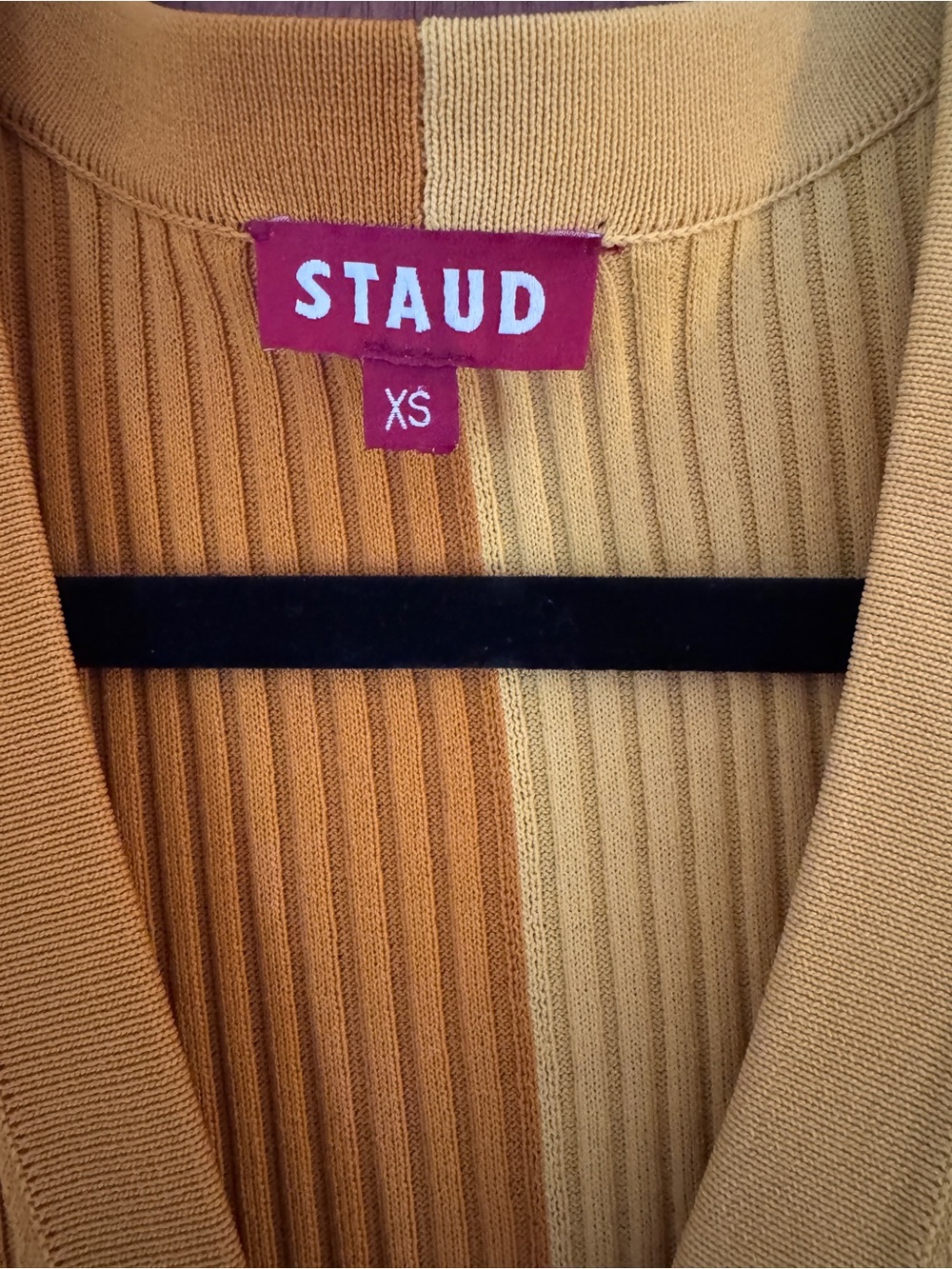STAUD Two-Tone Mustard Yellow Ribbed Button-Front Maxi Dress - Picture 3 of 4